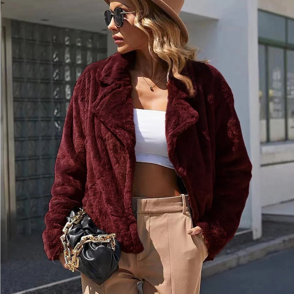 Plush Open Front Dropped Shoulder Jacket - Picture 4 of 7